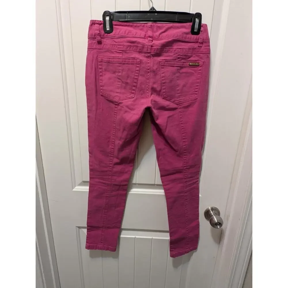 Michael Kors Women's Pink Skinny Jeans with MK Logo Buttons Size O